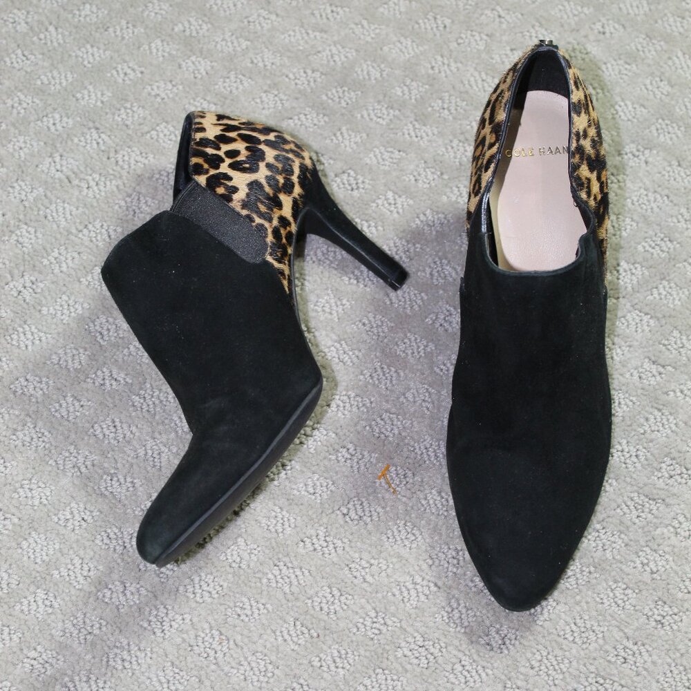 Women's Sz 7.5B Cole Haan Raquel Suede and Cow Hair Cheetah Print Heels